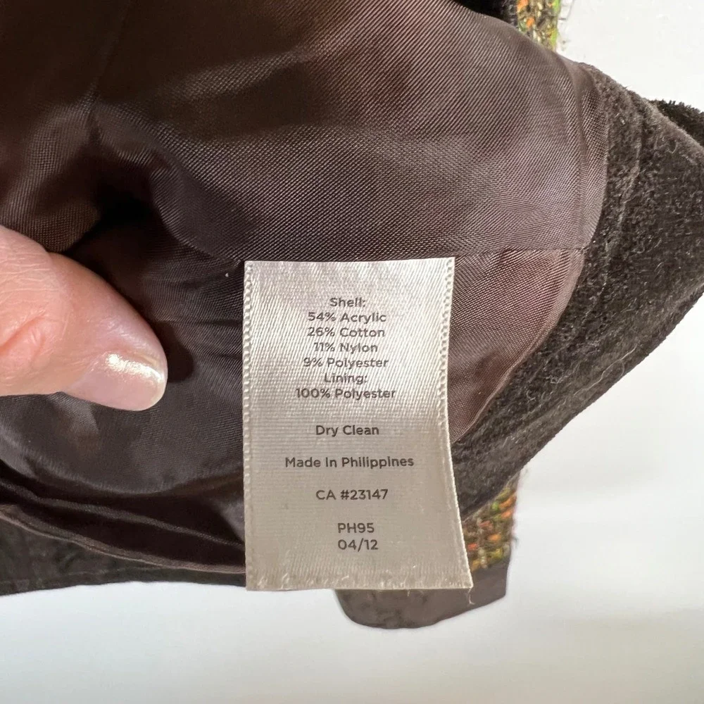 Talbots Womens Tweed Skirt Suit Set Brown‎ Green Orange Jacket 8 Skirt 6